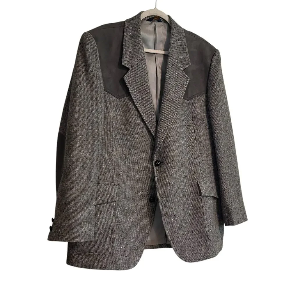 Pendleton Wool Suede Western Blazer Men’s 46R Large Gray USA Made